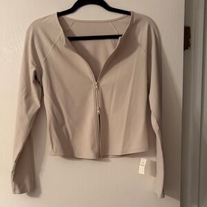 Aerie Offline Beige Ribbed Zip-Up Cardigan. Medium